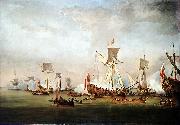 Willem van de Velde the Elder The Departure of William of Orange and Princess Mary for Holland oil painting reproduction